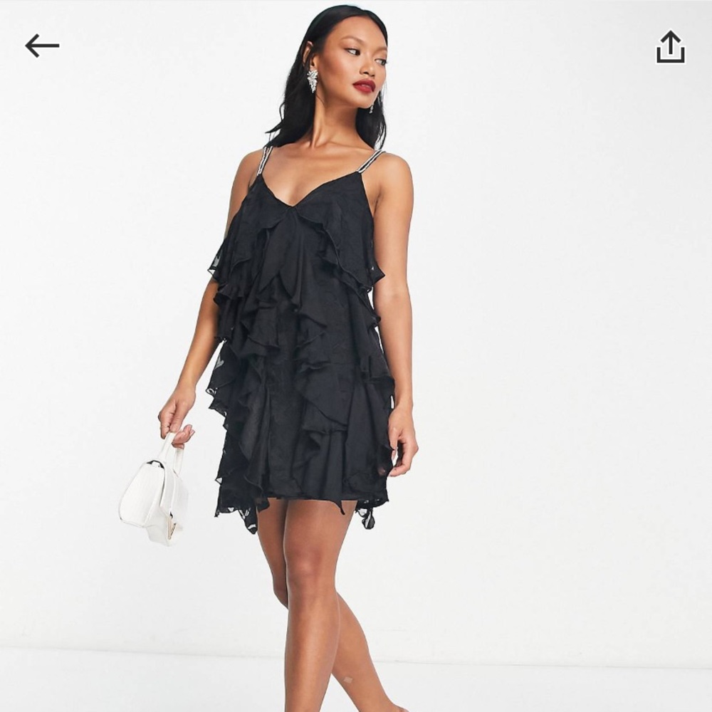 River Island ruffle devore slip mini dress in black